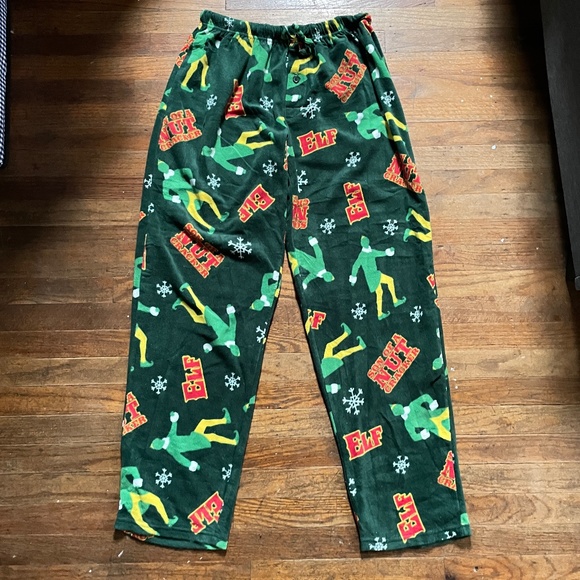 EUC Buddy the Elf Son of a Nutcracker Green Fleece Pajama Pants Size Medium - Picture 1 of 4